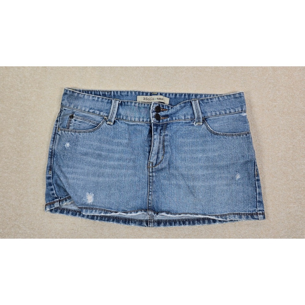 Hollister Womens Denim Mini Skirt Blue Distressed Y2K Size 9